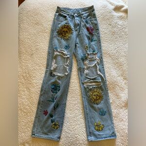 SHEIN painted distressed jeans. Straight leg size 2